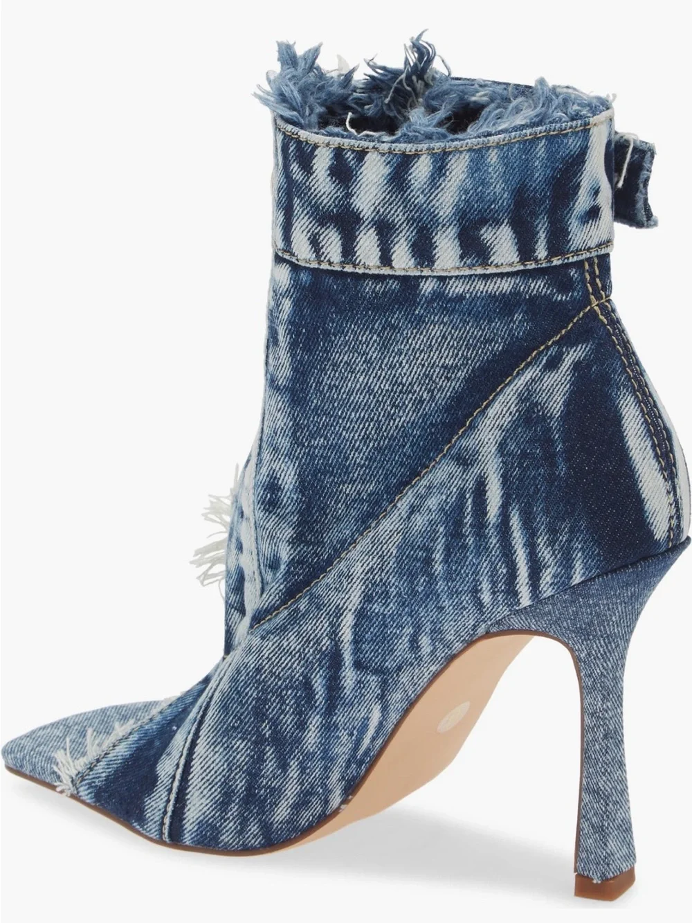 Frayed Denim Peep-Toe Stiletto Ankle Boot - Blue - Picture 2 of 8